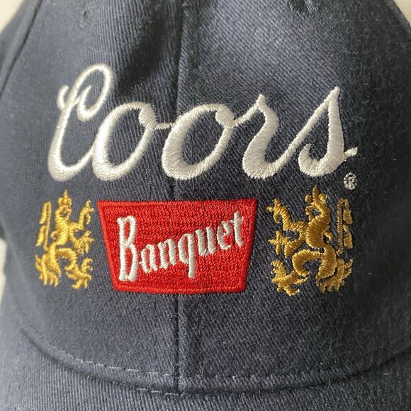 Coors Banquet Hat Beer Adjustable Baseball Cap Navy Blue Embroidered Logo - Picture 2 of 8